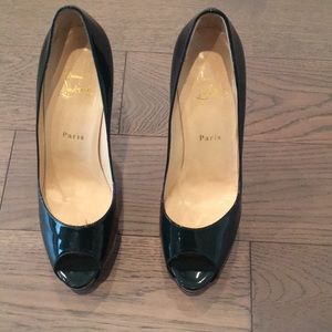 Christian Louboutin green patent peep toes